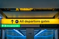 Departure gate sign in airport hall Royalty Free Stock Photo