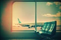 Departure lounge for see Airplane, view from airport terminal. Generative AI Royalty Free Stock Photo