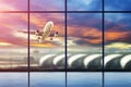 Departure lounge for see Airplane, view from airport terminal. Royalty Free Stock Photo