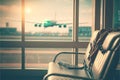 Departure lounge for see Airplane, view from airport terminal. Generative AI Royalty Free Stock Photo