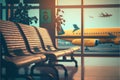 Departure lounge for see Airplane, view from airport terminal. Generative AI Royalty Free Stock Photo