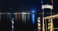 Departure pontoon of taxis on water and boats on Lake Como