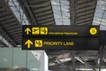 Departure and priority lane board sign at international airport Royalty Free Stock Photo