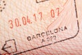 Departure stamp in a passport from Barcelona airport Royalty Free Stock Photo