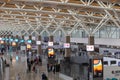 Departure terminal at YYC, Calgary International Airport in Alberta, Canada with special ceiling construction Royalty Free Stock Photo