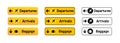 Departures arrivals baggage airport sign set. For using to identify direction of various locations and purposes around an