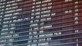 Departures board at an international airport terminal with European flight times