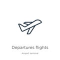 Departures flights icon. Thin linear departures flights outline icon isolated on white background from airport terminal collection
