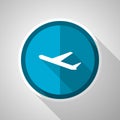 Deparures, flight, airplane symbol, flat design vector blue icon with long shadow Royalty Free Stock Photo