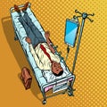 Dependency on gadgets concept. African man under medical dropper