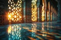 Depict Arabic script conveying inspirational quotes related to Ramadan. Implement soft lighting to create a serene atmosphere and