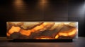 Depict a reception desk with a stunning, backlit onyx panel, creating a striking first impression