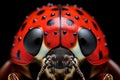 Depict the striking features of a ladybug\'s face under the microscope