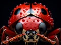 Depict the striking features of a ladybug\'s face under the microscope