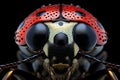 Depict the striking features of a ladybug\'s face under the microscope