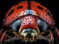 Depict the striking features of a ladybug\'s face under the microscope