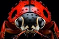 Depict the striking features of a ladybug\'s face under the microscope