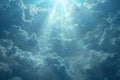 Depicting a beautiful sky with rays of light shining through the clouds, creating an ethereal and serene atmosphere. the bac