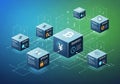 Depicting a blockchain network with interconnected cubes representing Royalty Free Stock Photo