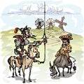 Don Quixote with his servant, Sancho Panza contemplating the windmills