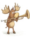 A depiction of a bull moose using a slide trombone. Royalty Free Stock Photo