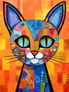 depiction of a cat in vibrant, lively colors. The illustration captures the whimsical and playful