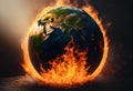 Brurning World from Temperture Rising with Fire at Bottom, Depiction of Climate Change and Environmental Issues