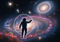 Depiction combines elements of space exploration and celestial Royalty Free Stock Photo