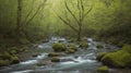 A Depiction Of An Enchantingly Whimsical Stream In A Forest AI Generative