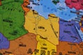 Close up of a map with Libya in the foreground. Royalty Free Stock Photo