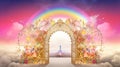 A depiction of the pearly gates of heaven opening with the bright side of heaven contrasting with the duller foreground Royalty Free Stock Photo