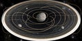 A depiction of a planetary system with celestial bodies and orbital paths in deep space view Royalty Free Stock Photo