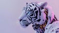 depiction of robotic entity adorned with head albino tiger,pink neon light blending attributes of artificial intelligence with