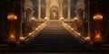 A Depiction Of A Royal Palace Hallway Complete With Stairs Illuminated At Night Royalty Free Stock Photo