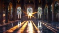 Sunlight Filtering Through Stained Glass in Islamic Mosque