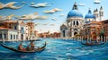 A depiction of Venice, Italy, created in the art style of paper quilling.