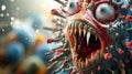 A depiction of a viral infection in the form of an evil monster that causes a chronic disease. Hepatitis viruses, influenza,