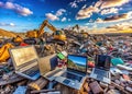 A Depictive View of Electronic Waste Accumulation in a Landfill Damaged Computers Machinery and Electronics a Visual Royalty Free Stock Photo