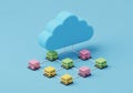 Depicts a conceptual representation of cloud computing with simplified elements. A Royalty Free Stock Photo