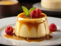 Depicts a delicious-looking flan dessert