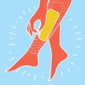 Depilate Vector illustration Woman doing depilate legs with a razor Cartoon style