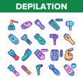 Depilation Equipment Collection Icons Set Vector