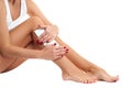 Depilation.Woman is waxing her legs Royalty Free Stock Photo