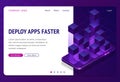 Deploy apps faster isometric landing page banner Royalty Free Stock Photo