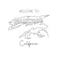 Depok, Indonesia - August 2, 2019: Single continuous line drawing of Hollywood sign landmark. Famous place in Los Angeles,