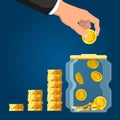 Deposit account. Businessman hand putting coin Royalty Free Stock Photo