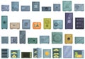 Deposit box icons set cartoon vector. Safe bank Royalty Free Stock Photo