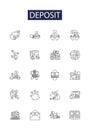 Deposit line vector icons and signs. Reserve, Entrust, Store, Remit, Invest, Downpayment, Contribute, Accrue outline Royalty Free Stock Photo