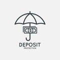 Deposit protection logo. Umbrella with money icon
