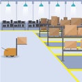 Warehouse with boxes on shelves